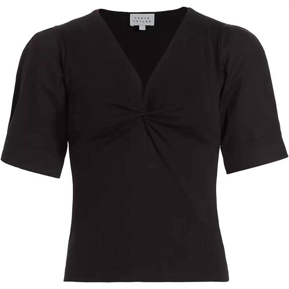 NEW TANYA TAYLOR blouse ronelle twist front top in black - Picture 2 of 2